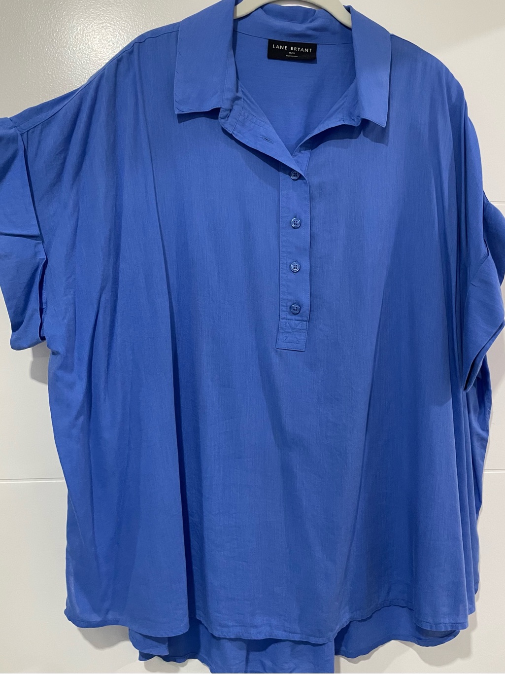 Lane Bryant Royal Blue Short-Sleeve Button-Front Blouse